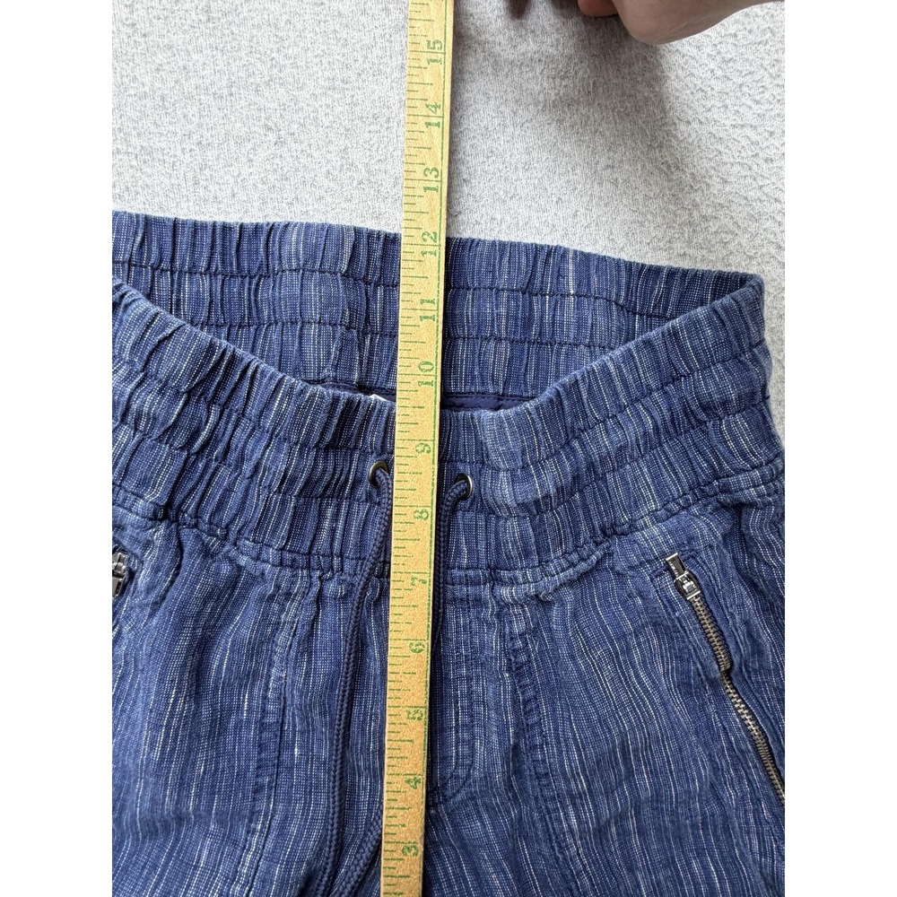 Athleta Cabo Linen Wide Leg Pants Womens 4P Blue Stripe Drawstring Zip Pockets - Picture 4 of 9